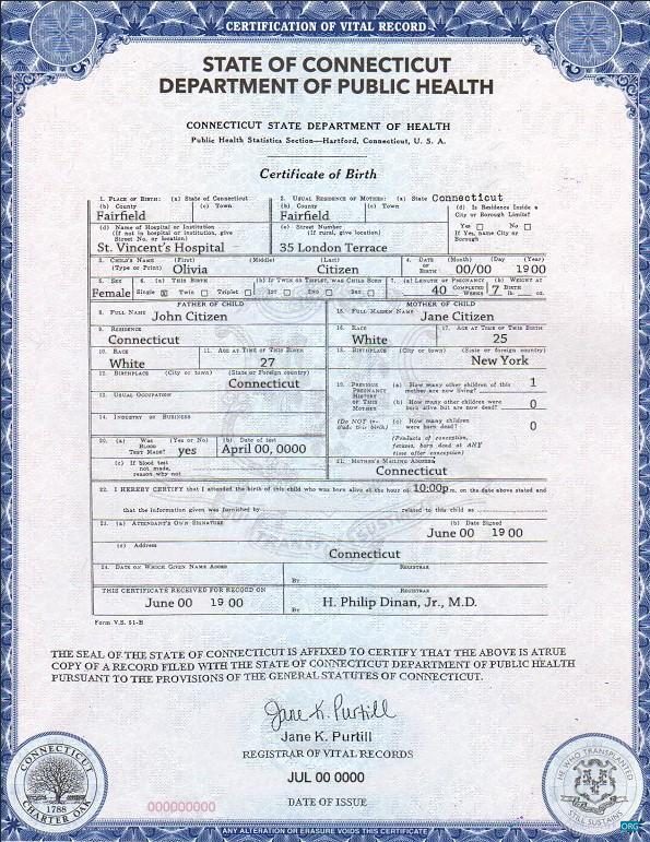 Download USA Connecticut state birth certificate template in PSD format Photoshop template